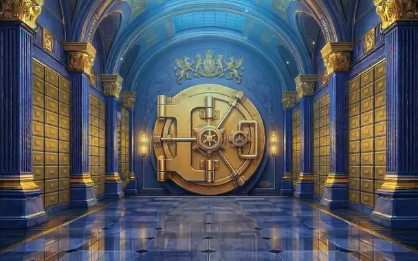 Goldener Tresorraum als Sinnbild für große Gewinne